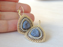 Triangular Gold Gray Hanging Earrings