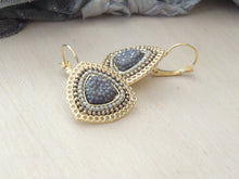 Triangular Gold Gray Hanging Earrings