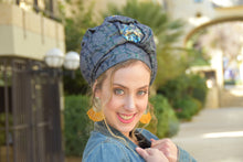 Denim Flower Flow Headscarf