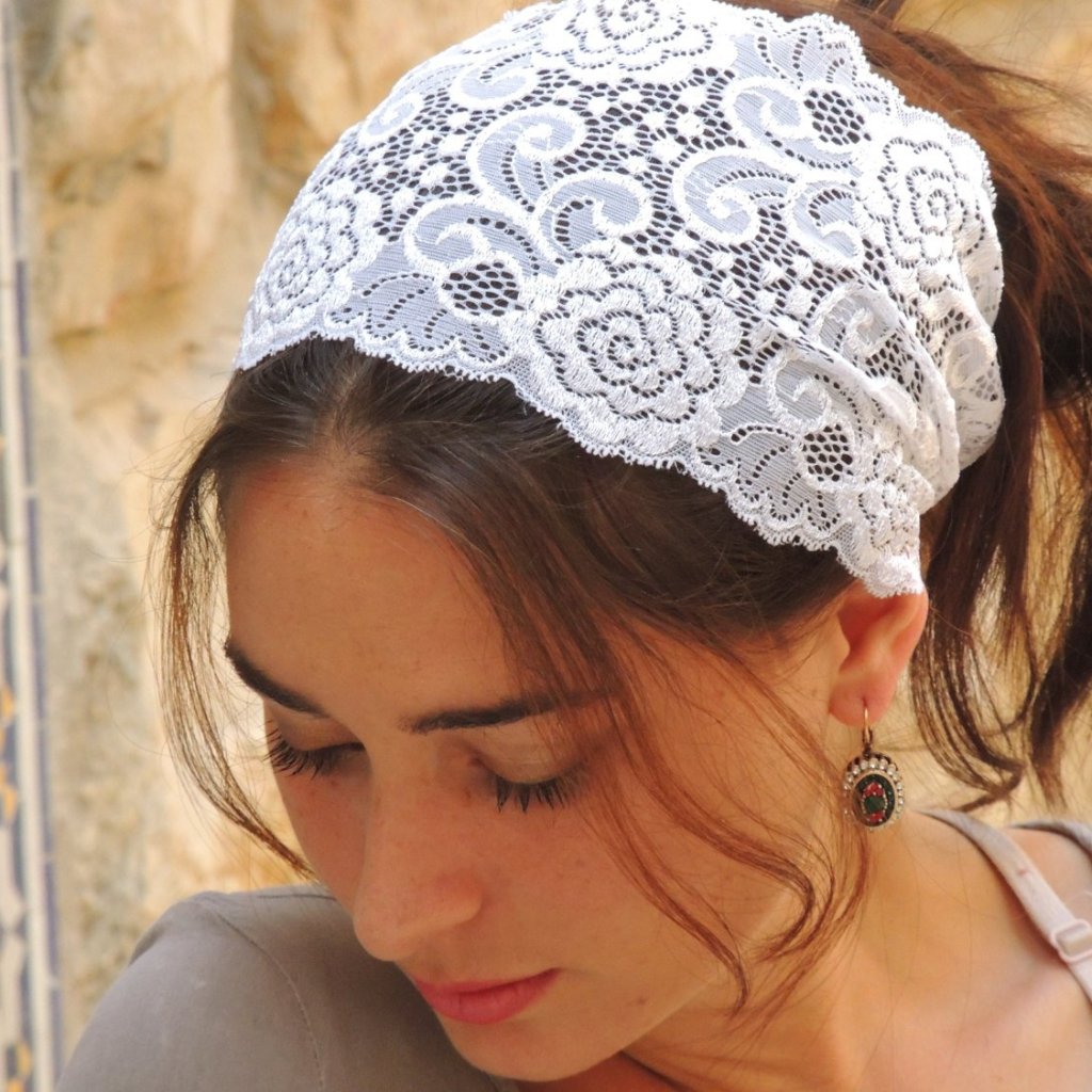 White Stretchy Lace Headband – Sara Attali Design