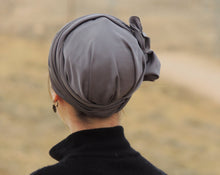 Grey Stretched Satin Turban Sinar