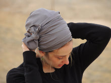 Grey Stretched Satin Turban Sinar