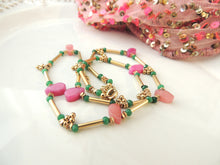 Gold Pink Green delicate Necklace