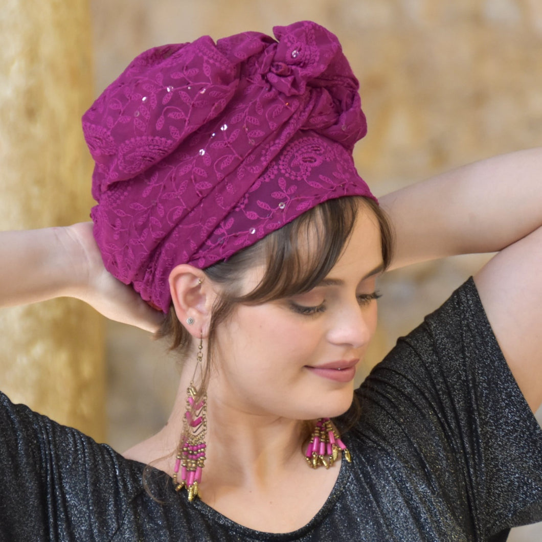 Magenta Embroidered Headscarf