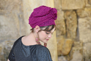 Magenta Embroidered Headscarf