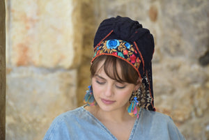 Lobelia Navy Floral Lace Headscarf