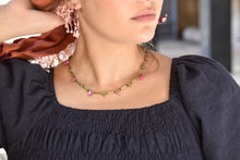 Gold Pink Green delicate Necklace