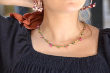 Gold Pink Green delicate Necklace