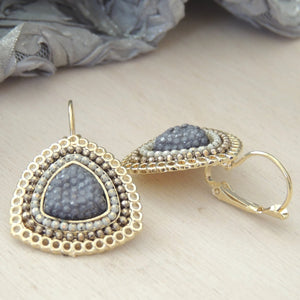 Triangular Gold Gray Hanging Earrings