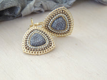 Triangular Gold Gray Hanging Earrings