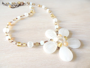 White Flower Beaded Necklace