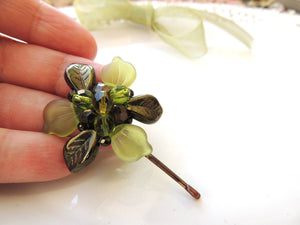 Green Flower Hair Pin