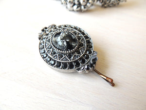 Silver Black Hair Pin