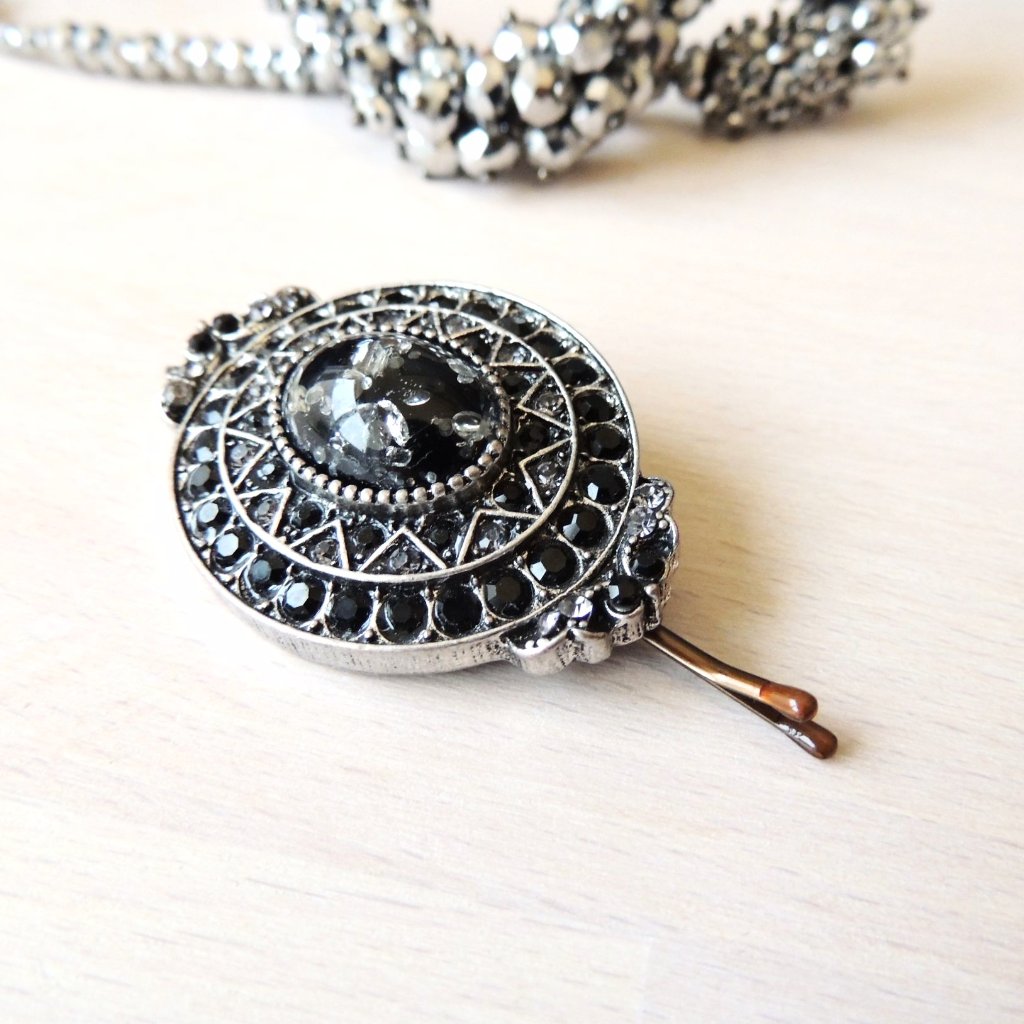 Silver Black Hair Pin