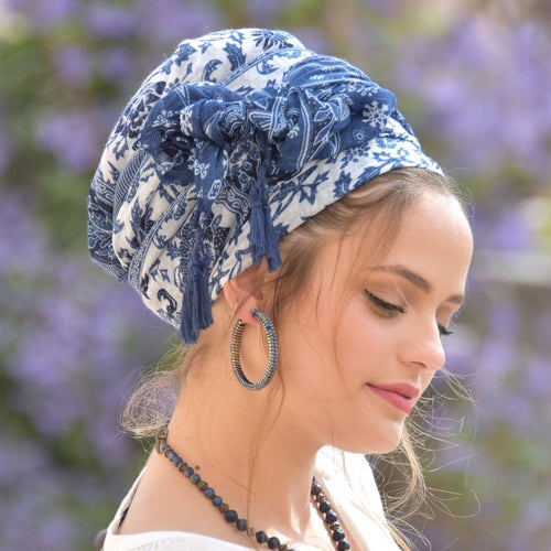 Soft Blue White Headscarf