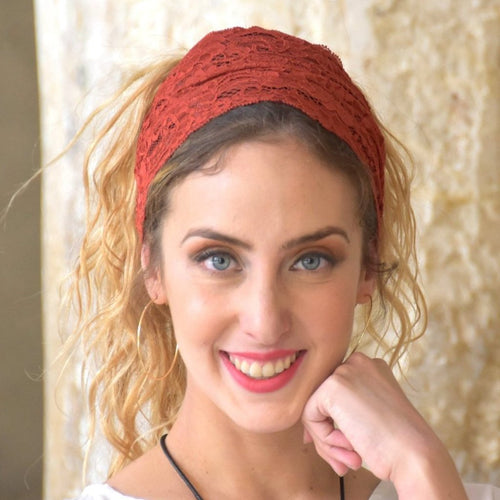 Old Red Stretchy Lace Headband