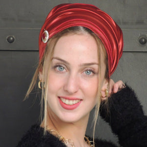 Red Stretched Satin Turban Sinar